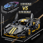 Black Race Car Building Blocks, 1:14 Technical Supercar Model Kit