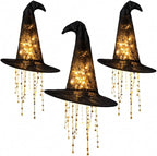 Lighted Witch Hat Hanging Decor, Fabric Witch Hat Lamp for Halloween (3 Pcs)