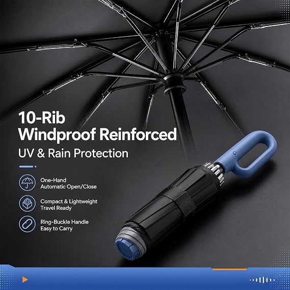 Creative Ring Buckle Windproof Reinforced Umbrella, Sunny Umbrella Automatic Folding Umbrella - Reverse Auto Open for Commuting and Outdoor Use