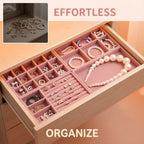 Velvet Jewelry Drawer Organizer Trays, Stackable Compartment Trays with Detachable Dividers