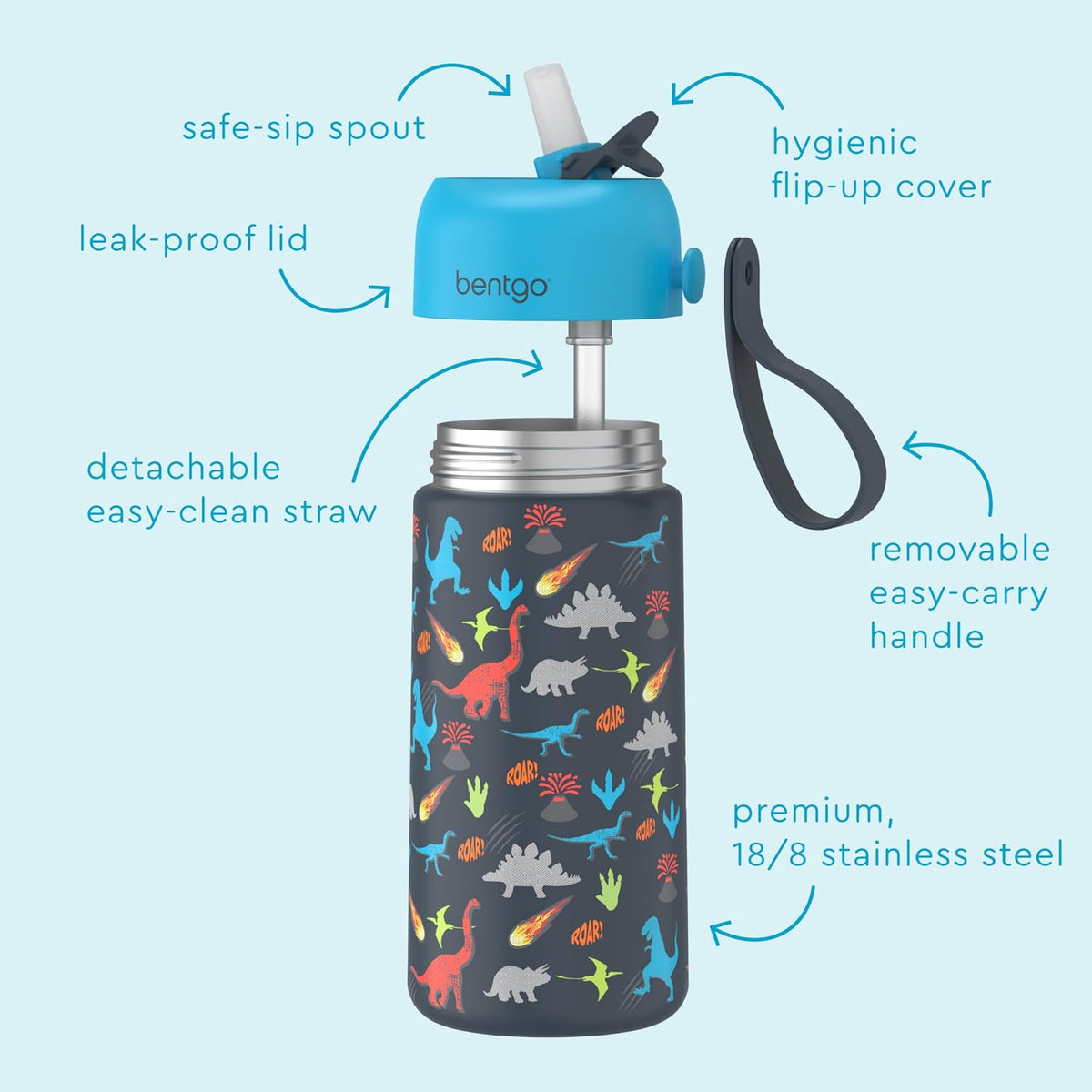 Kids Stainless Steel Lunch Box and Water Bottle Set (Dinosaur)