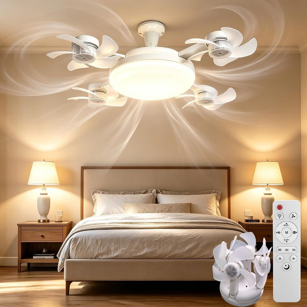 2026 E27 Socket Ceiling Fan Light, Silent LED Fan with Remote Control