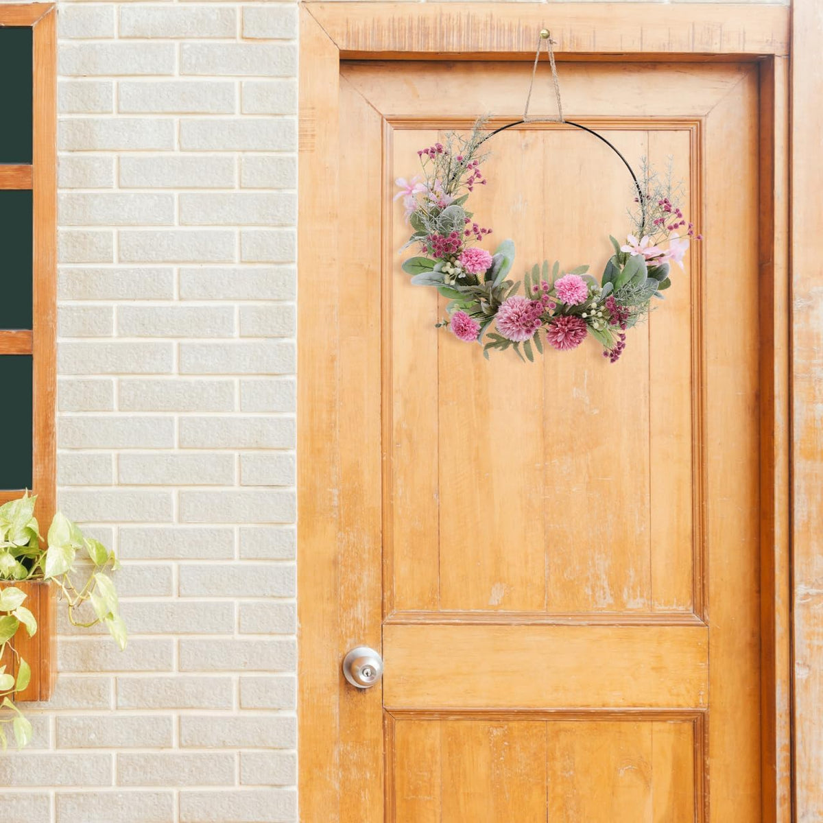 Wedding Wreath Artificial Flower Wreath Faux Floral Hanging Decor for Front Door Window Porch Indoor Outdoor 16.53 X 12.59 X 1.96 in