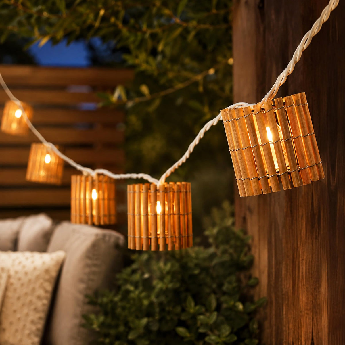 Tropical Bamboo Patio String Lights 7.25' White Wire 10ct