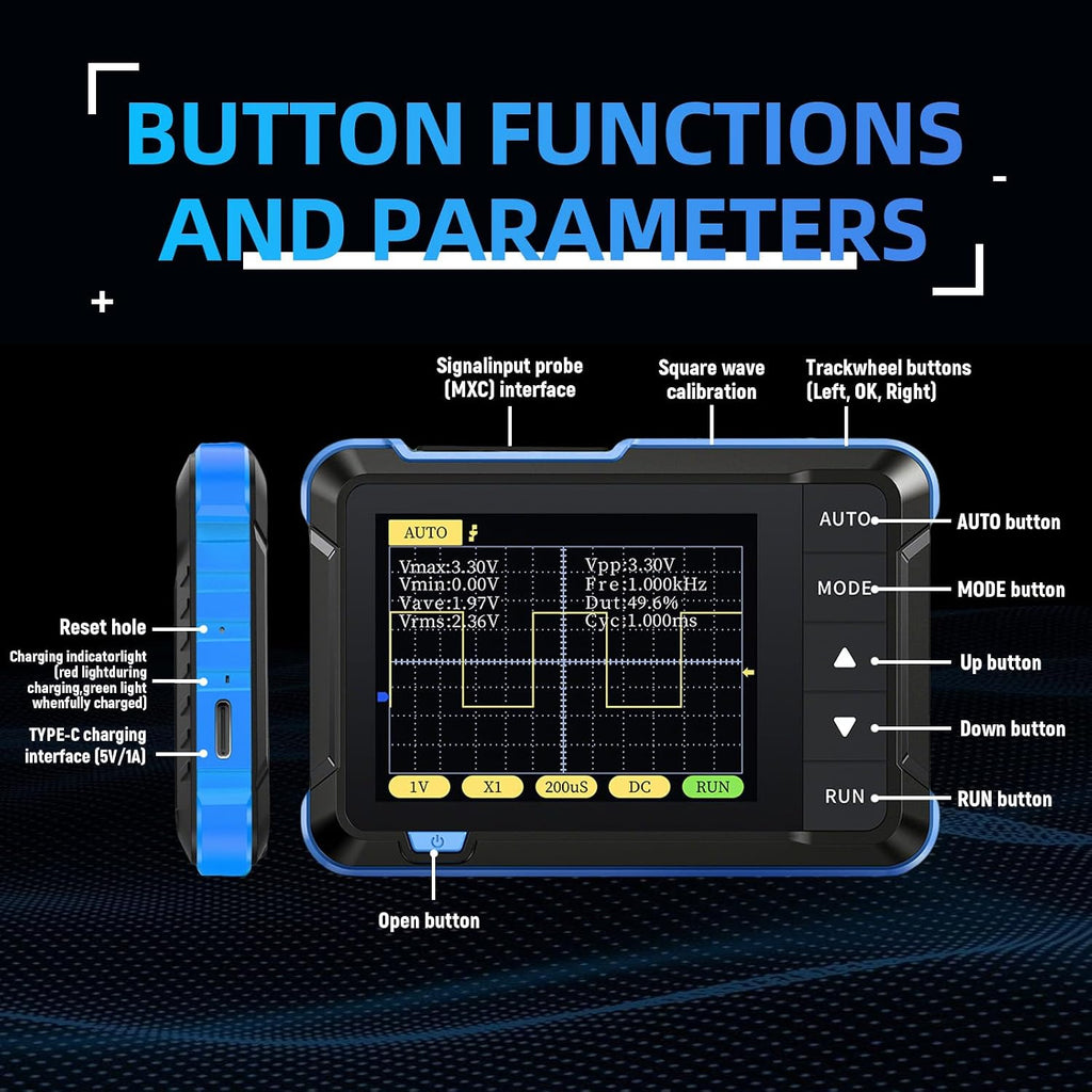 DSO152 Handheld Oscilloscope, 200KHz Digital Oscilloscope with 2.8-Inch Screen & 10X Probe