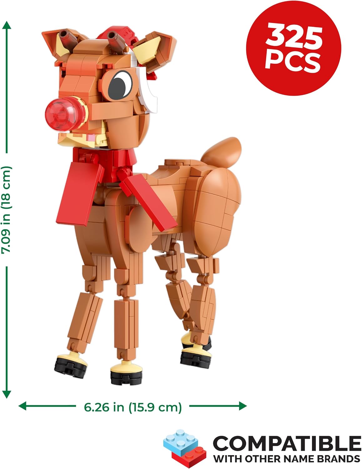 Rudolph the Red-Nosed Reindeer Building Set, 325-Piece Posable Christmas Figure
