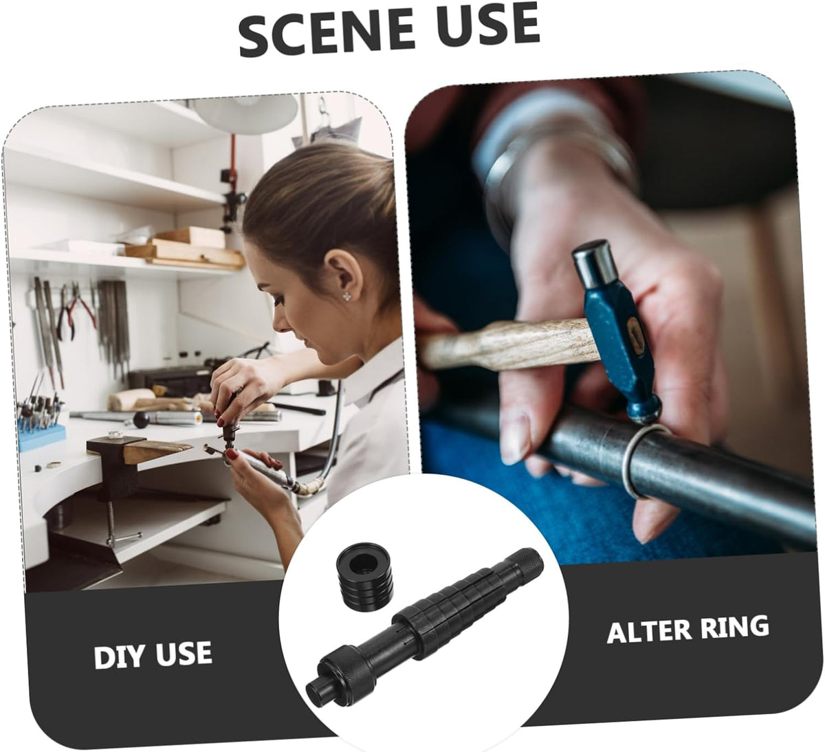 Ring Stretcher Ring Size Adjustment Tool for Travel, Metal Black Portable Ring Sizing Tool, Corrects Shape and Enlarges Bands, Compact Black Metal Design for Travel