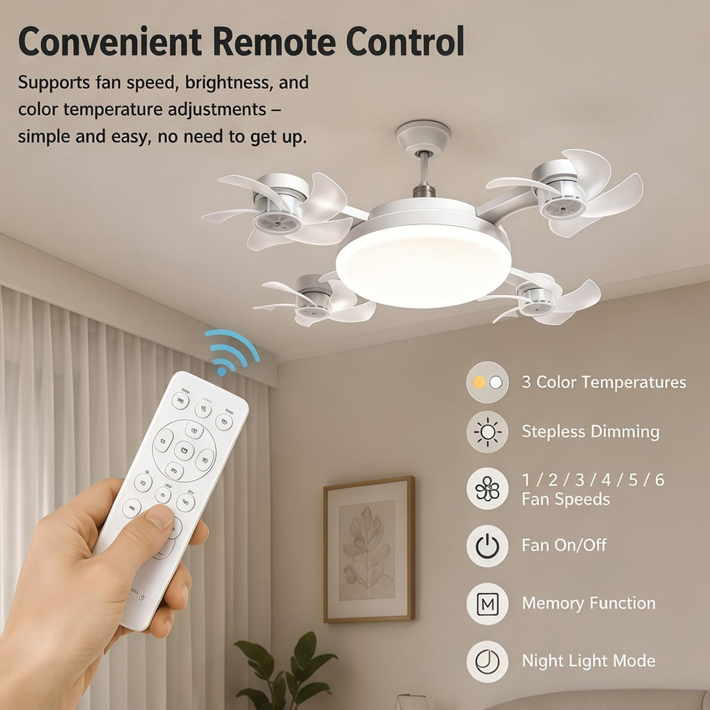 2026 E27 Socket Ceiling Fan Light, Silent LED Fan with Remote Control