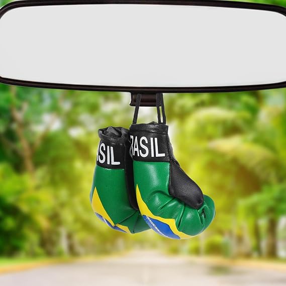 Brazil Flag Mini Boxing Gloves Keychain Pair Hanging Decor PVC Cotton Build, for Bags and Keys, Patriotic Style, Fine Workmanship, 1 Pair Set