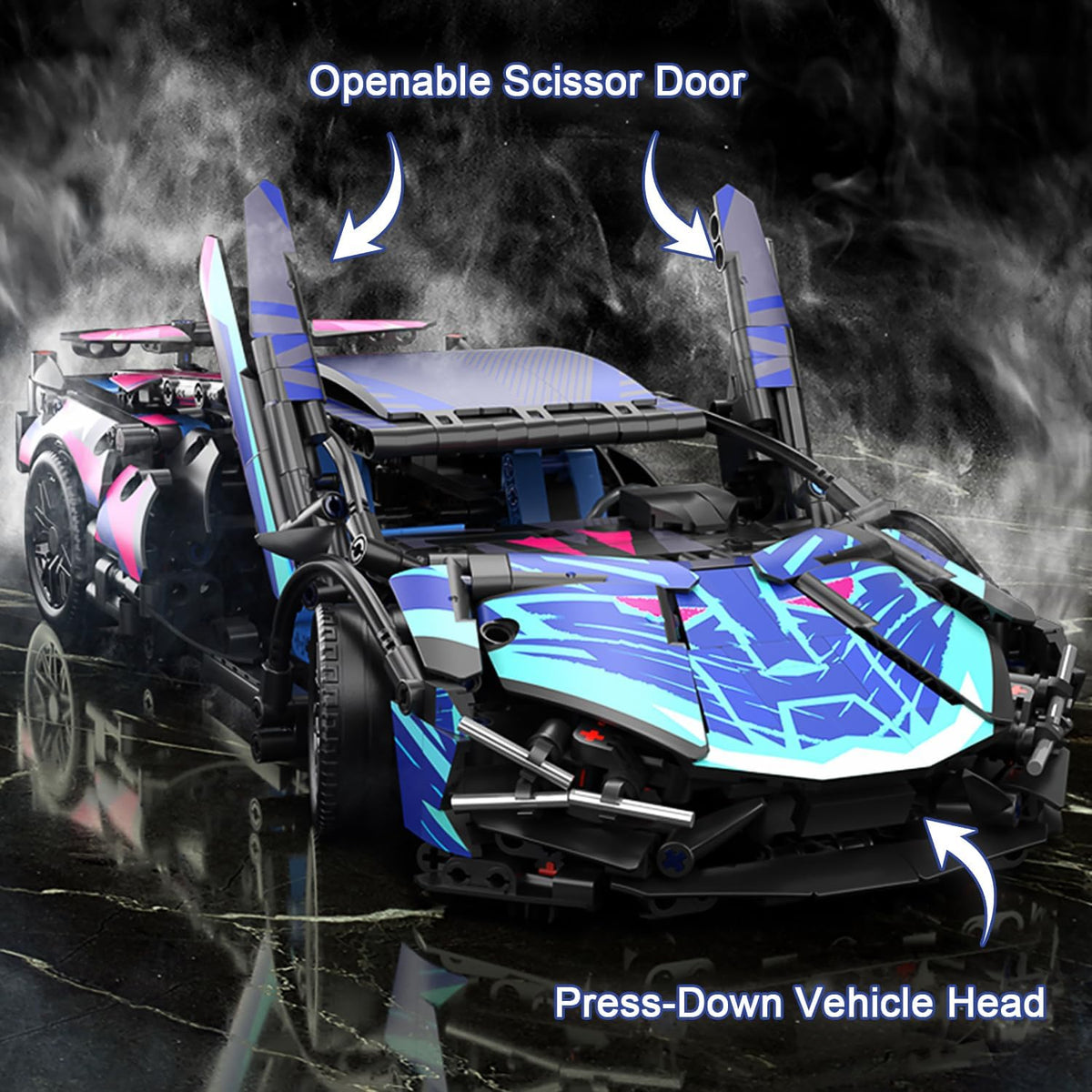 1:14 Sport Car Building Blocks, Technical Racing Model with LED Lights