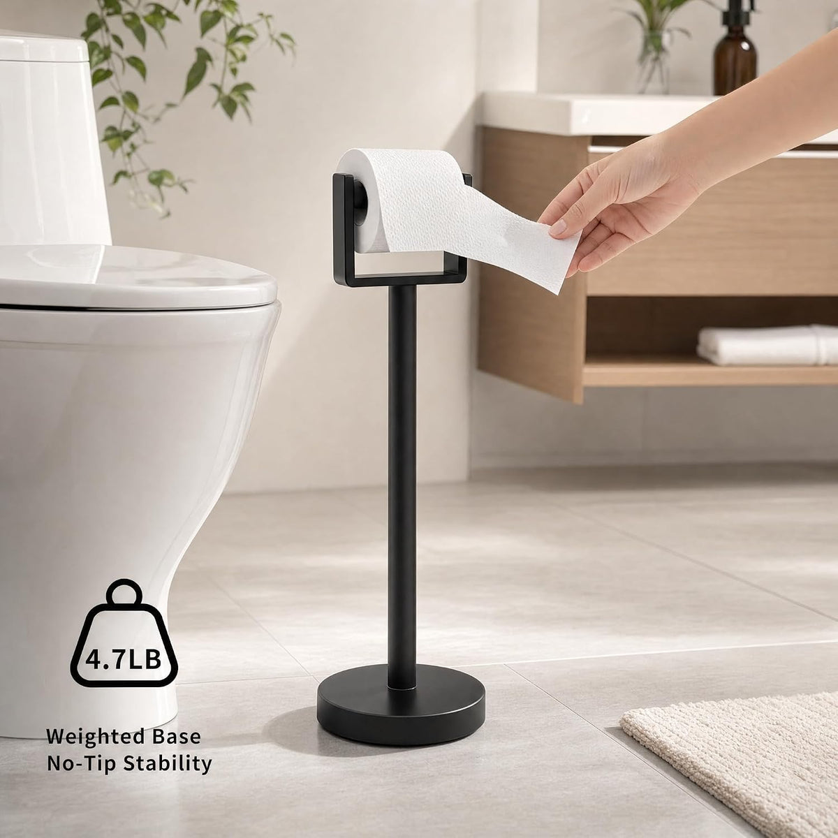 Stainless Steel Toilet Paper Holder Stand with Weighted Base, Free Standing Bathroom Tissue Holder