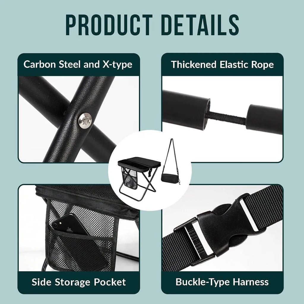 16-Inch Portable Folding Stool, Collapsible Backpack Chair for Adults