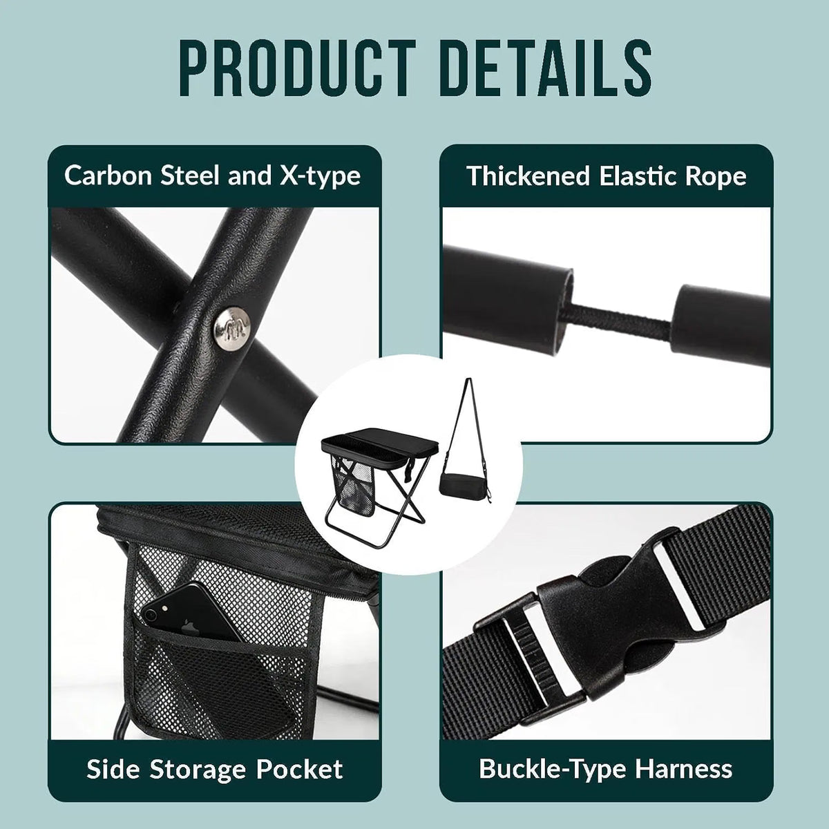 16-Inch Portable Folding Stool, Collapsible Backpack Chair for Adults