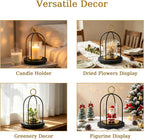 Hurricane Glass Candle Holder with Resin Base, Pillar Candle Lantern Black