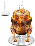 Turkey Rack, Stainless Steel Vertical Turkey Roasting Stand, Poultry Chicken Holder Accessories, Heavy Duty Aluminum Roasting Drip Pan, for Outdoor Deep Fryer
