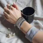 Bohemian Handmade Bracelet, Multi-Layer Natural Stone Crystal Bead Wrap Bracelet in Silver Gray