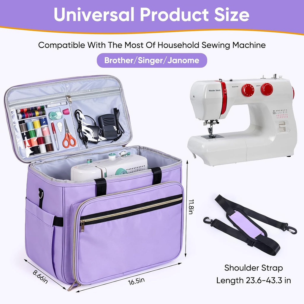 Sewing Machine Carrying Case with Multiple Storage Pockets Purple(Bag Only)