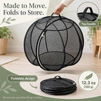 rolling cat playpen with Top Handle, Foldable Mesh, 27.6 in (Black) Black mesh cat playpen with a top handle, zippered opening and foldable design; 27.6 x 27.6 x 27.6 in when open.