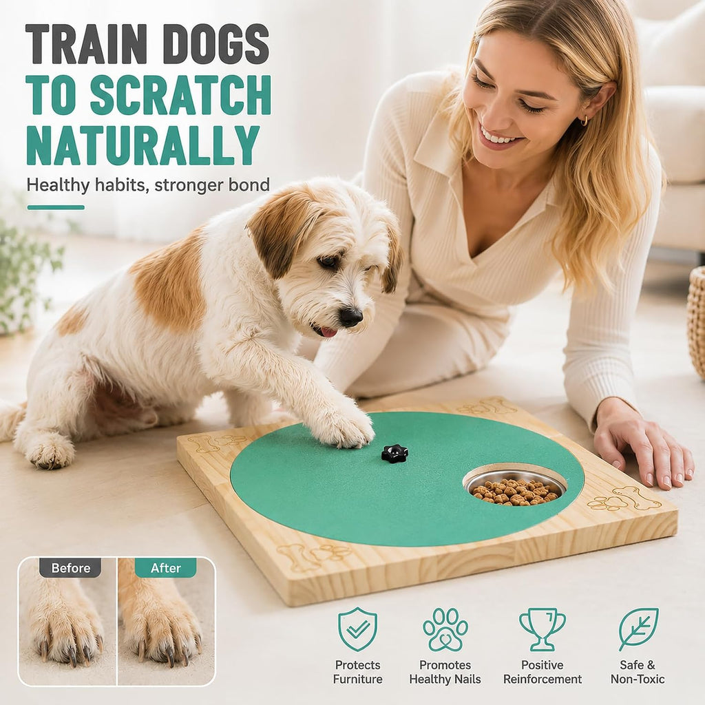 Dog Nail Scratch Board, File Pad with Treat Box, Adjustable Wooden Non-Slip