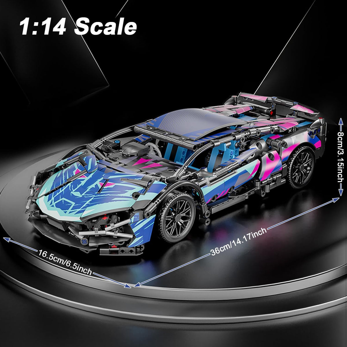 1:14 Sport Car Building Blocks, Technical Racing Model with LED Lights