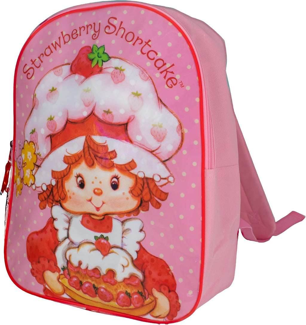 AI Accessory Innovations Strawberry Shortcake 15" Kids Backpack, Pink Elementary School Book Bag with Padded Straps