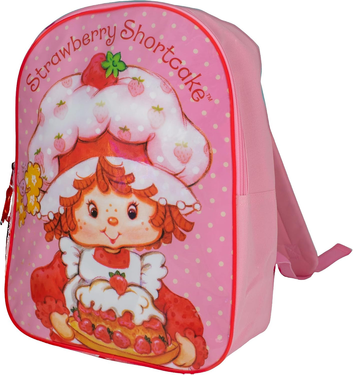 AI Accessory Innovations Strawberry Shortcake 15" Kids Backpack, Pink Elementary School Book Bag with Padded Straps