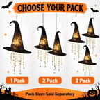 Lighted Witch Hat Hanging Decor, Fabric Witch Hat Lamp for Halloween (3 Pcs)