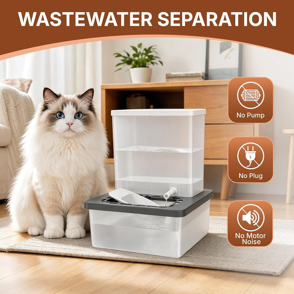 Pet Drinking Fountain, No Pump, Clean/Dirty Separation