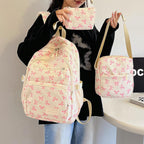 Bow Backpack 3 Piece Set, Coquette Backpack Cute Kawaii Daypack, Preppy Backpacks for School Travel College Daily Use