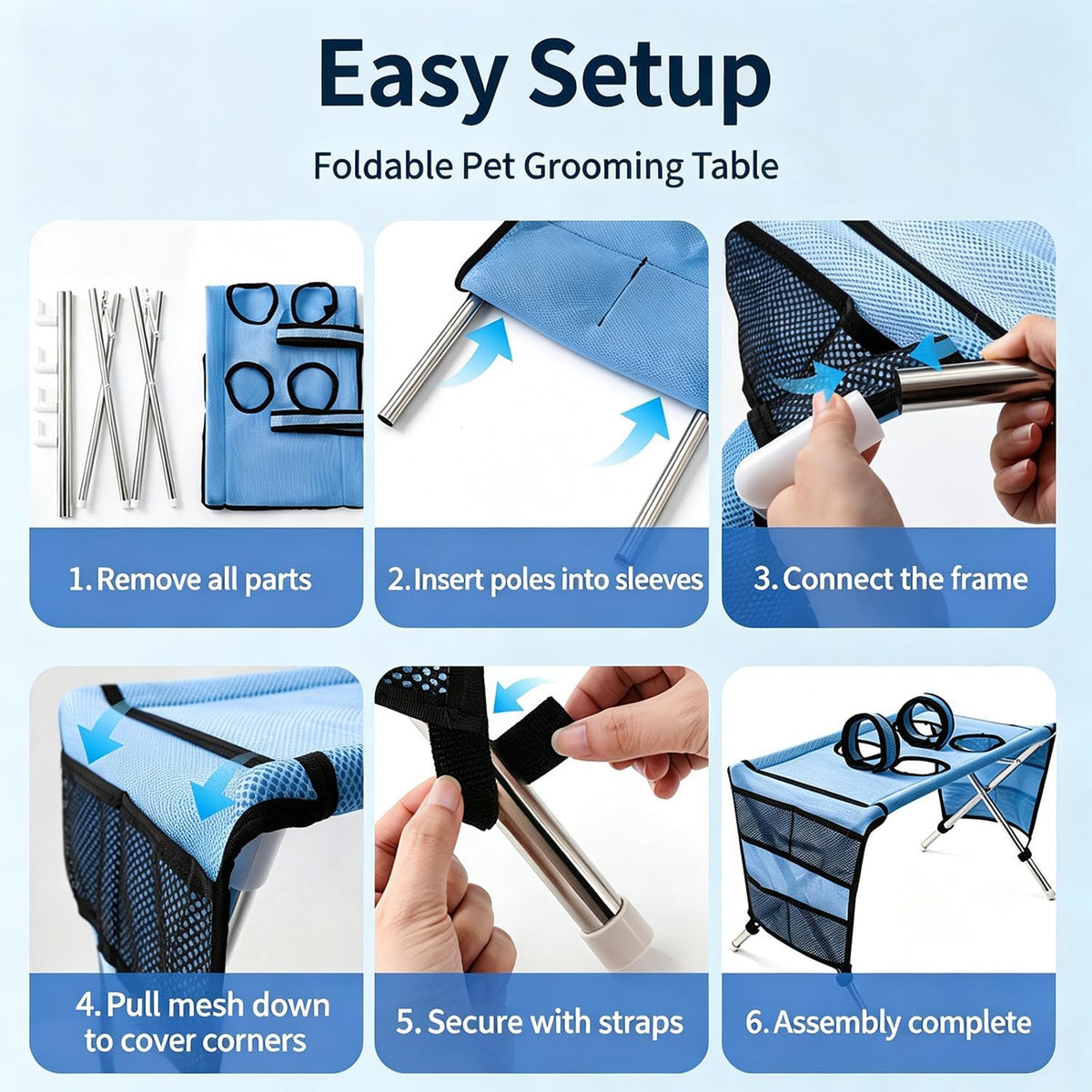 Dog Shower Hammock, Chair & Holder Stand – 2026 Upgrade Foldable，Blue