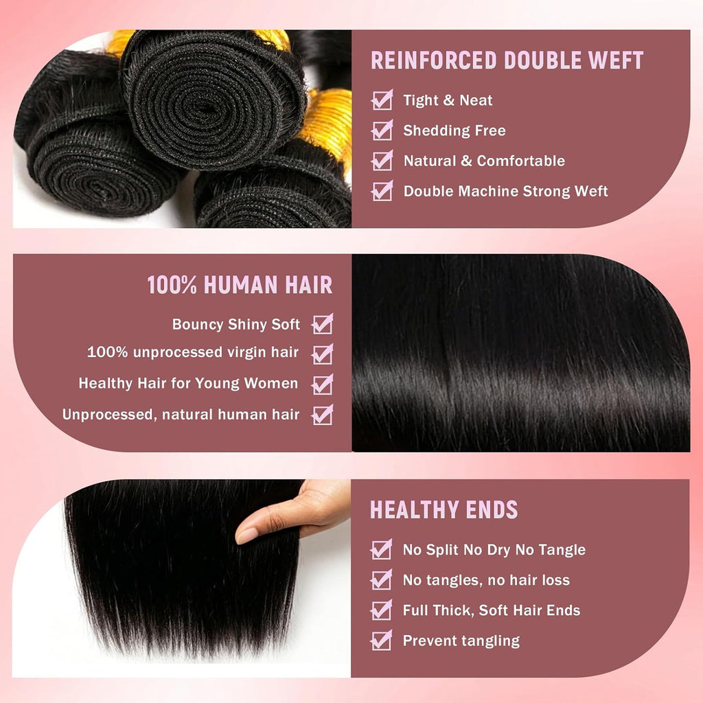 12A Straight Human Hair Bundles, 12/14/16 Inch Hair Extensions