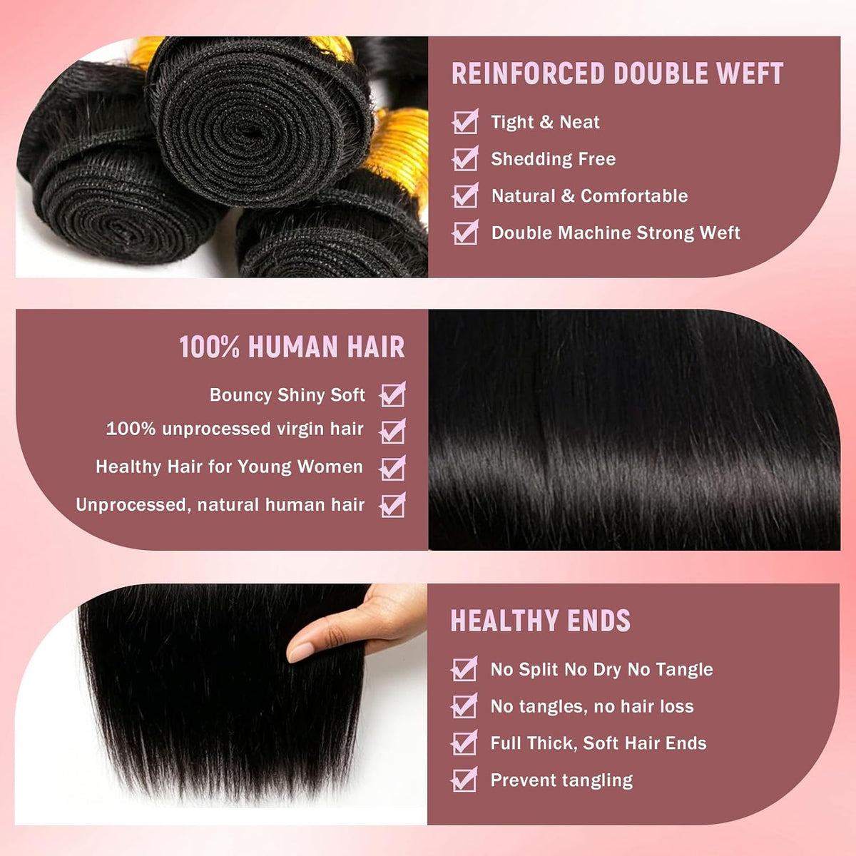 12A Straight Human Hair Bundles, 12/14/16 Inch Hair Extensions