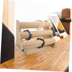Bracelet Display Stand Multi Tier Tabletop Holder for Displays PVC Linen Wood Build, Beige Finish, Secure Platform for Collections, Versatile Use on Cases