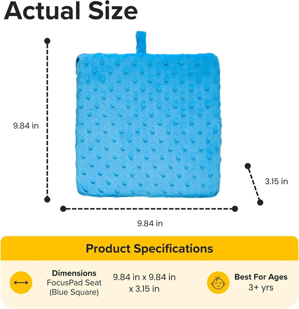 Special Needs Essentials FocusPad Vibrating Sensory Seat Cushion - Wiggle Seat & Foot Fidget for Kids and Adults with ADHD or Autism, Classroom & Home | Blue Textured Square