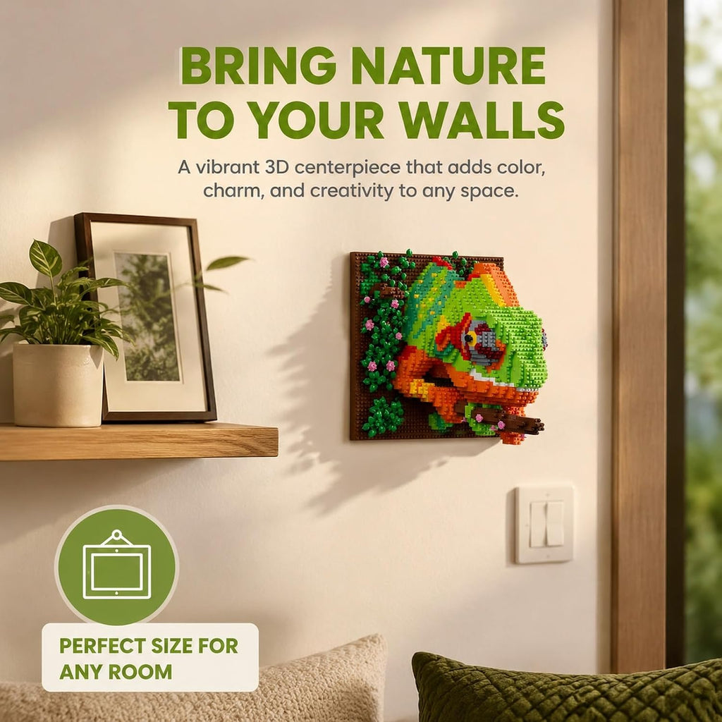 3D Chameleon Sculpture Kit, Colorful Micro Building Bricks Wall Art Decor