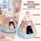 Christmas Tree Cat Bed Cave with Felt and Gauze，Pink