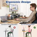 Desk Organizer and Accessories, 2-Tier Computer Monitor Stand Riser with Drawer and 2 Pen Holders, Laptop Stand, Office Desk Accessories for Office Supplies, Black