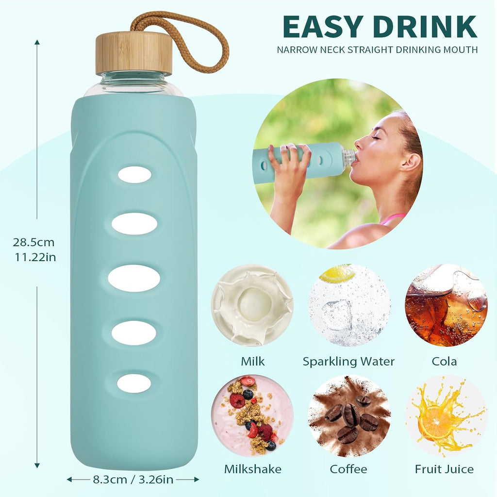 32 oz Narrow Mouth Glass Water Bottle with Windowed Silicone Sleeve