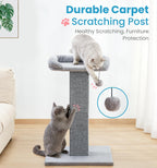 Made4Pets 32" Carpet Cat Scratching Post with Bed, Grey