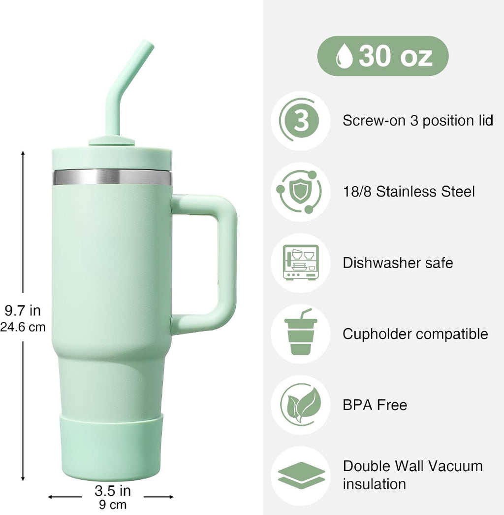 FlowOne Tumbler with Handle and Straw Lid 30 Oz– Insulated Stainless Steel Travel Mug – BPA-Free, Leakproof, Dishwasher Safe – Hot and Cold Drinkware – Car Cup Holder Fit
