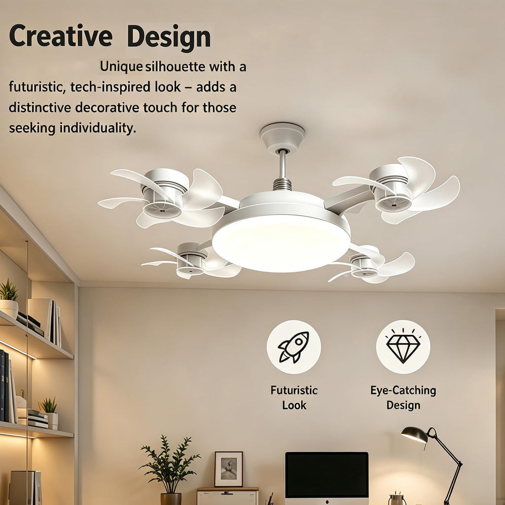 2026 E27 Socket Ceiling Fan Light, Silent LED Fan with Remote Control