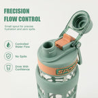 32 oz Borosilicate Glass Water Bottle, 2-in-1 Lid with Silicone Sleeve, Green