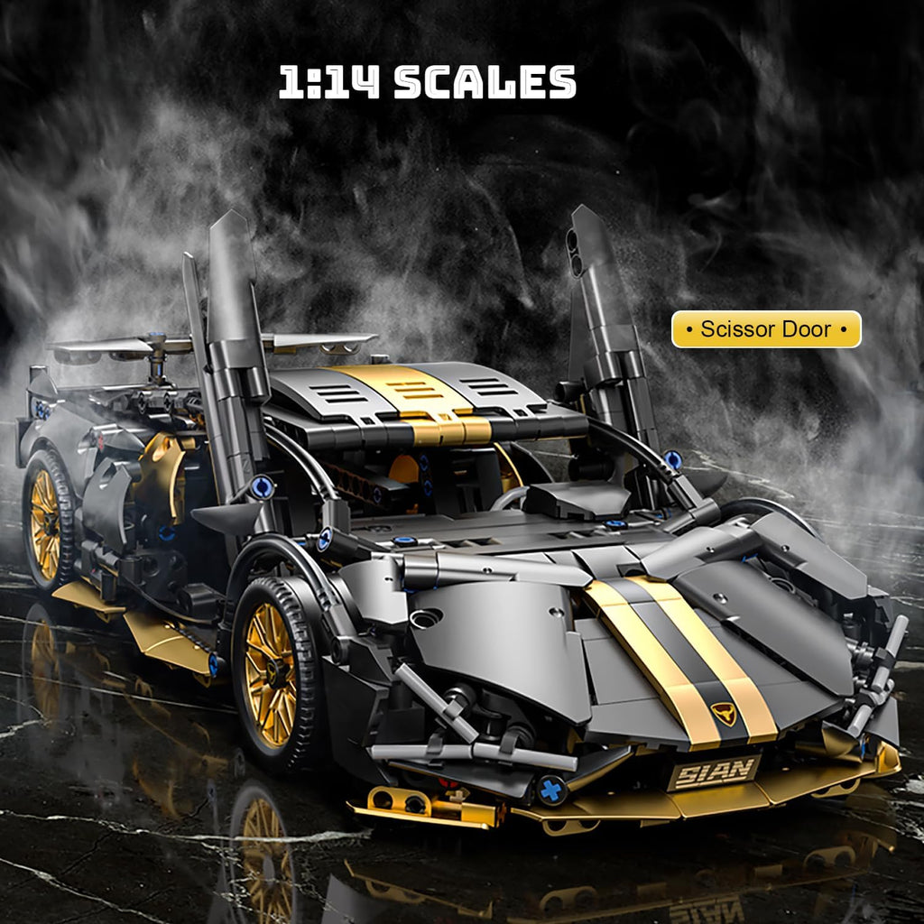 Black Race Car Building Blocks, 1:14 Technical Supercar Model Kit
