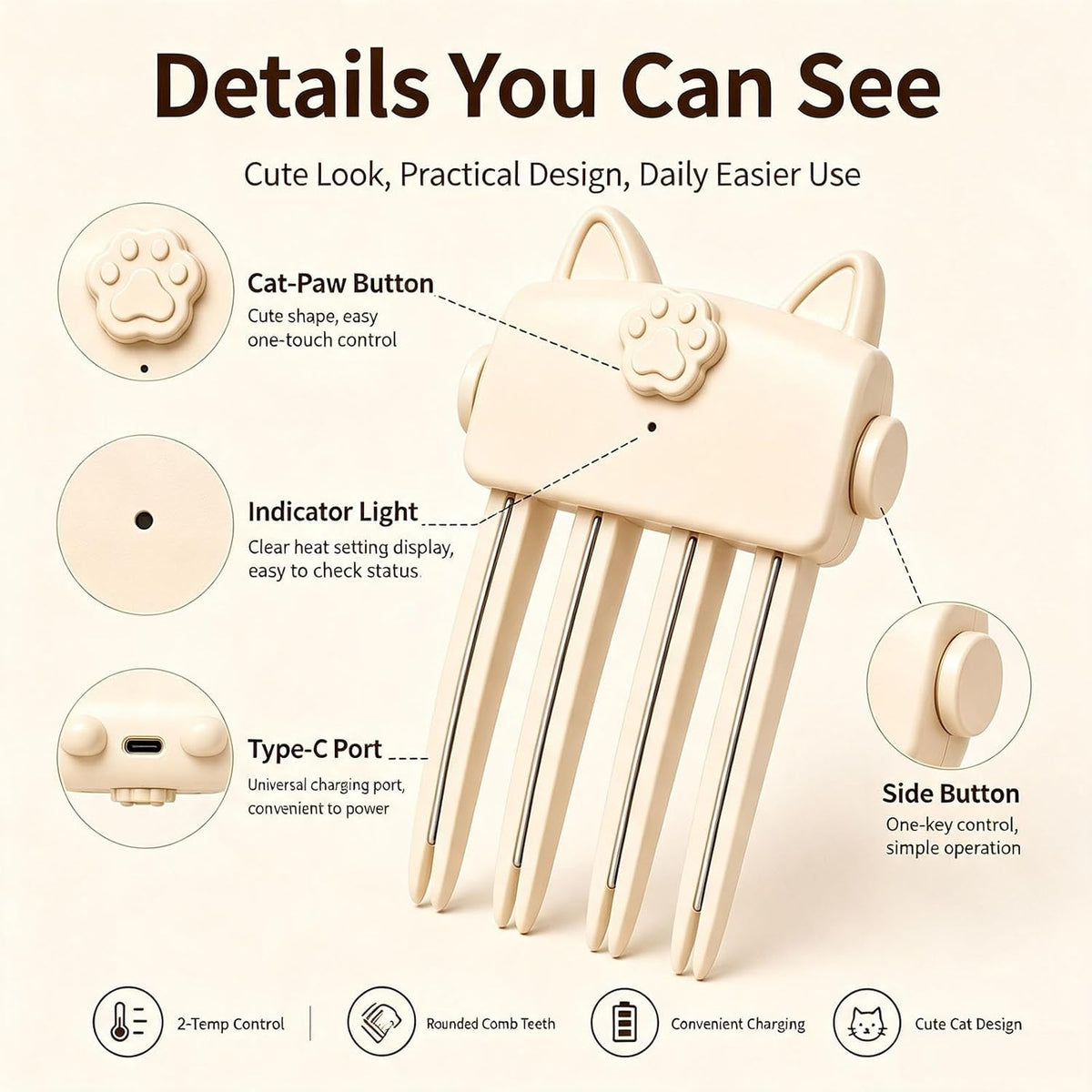 Root Lifter Hair Clip Heated Styling Tool For Hair Volume (Off White) Adds Lift At Hair Roots For Fuller Looking Styles, Ideal For Fine And Thick Hair