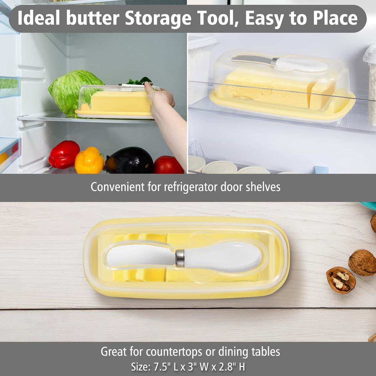 Small Butter Dish with Lid & Knife, Clear Plastic Butter Keeper for Countertop & Refrigerator