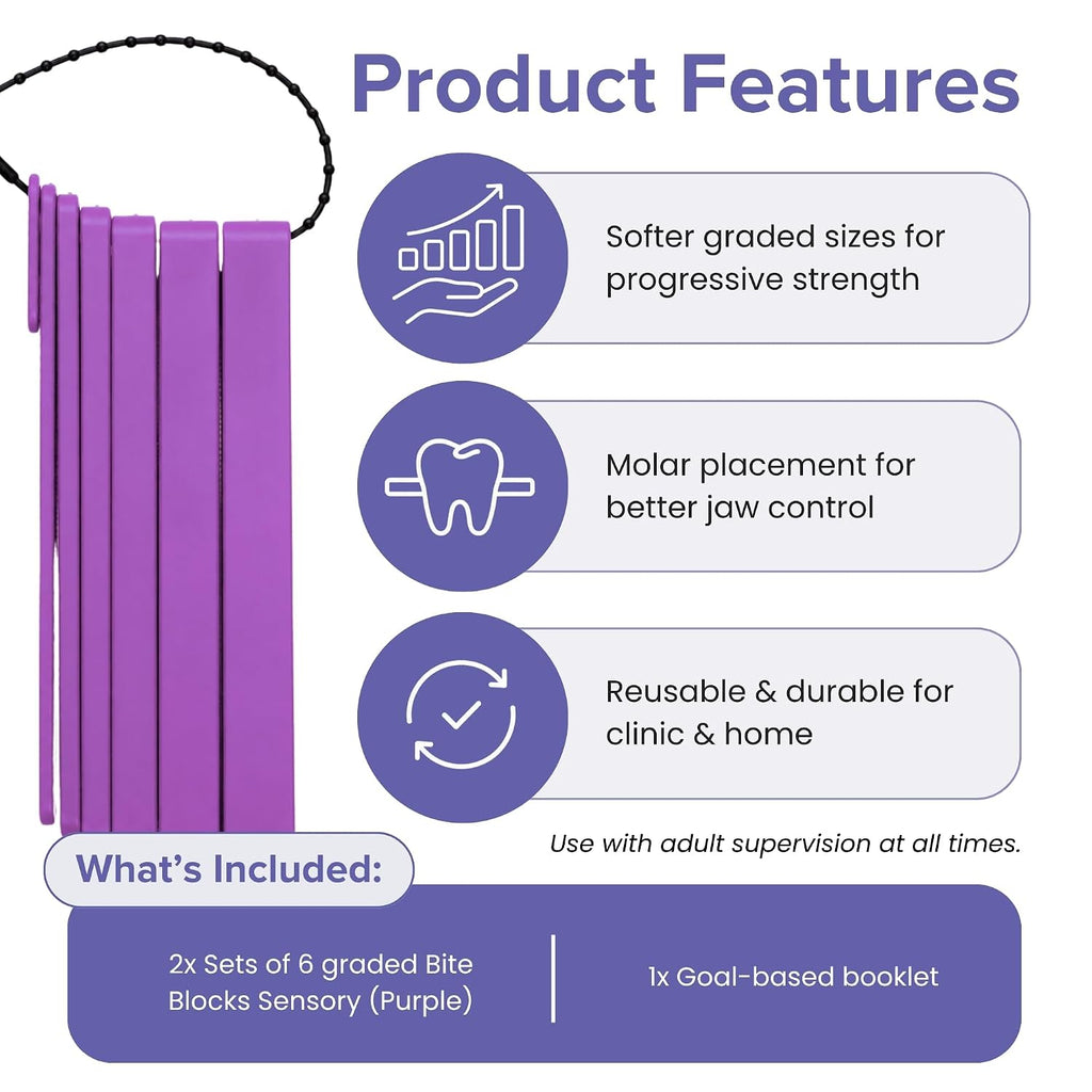 Dental Bite Blocks Kit - Jaw Grading for Optimal Oral Motor Skills Development | Suitable for Kids and Adults Seeking Enhanced Jaw Stability and Control - Purple (2 Pack)