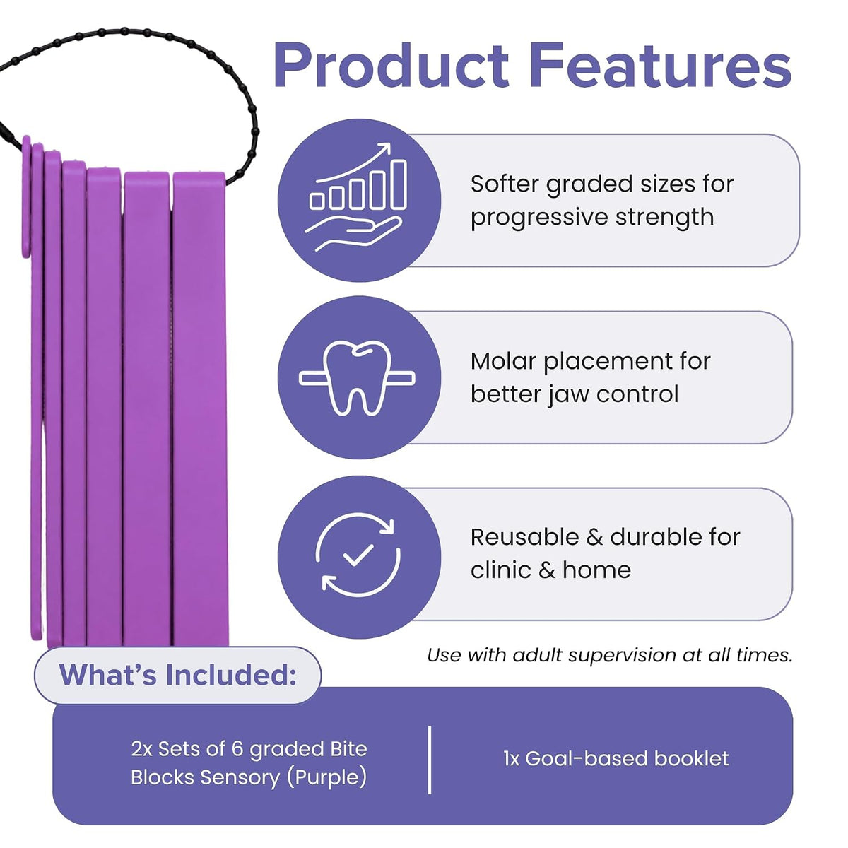 Dental Bite Blocks Kit - Jaw Grading for Optimal Oral Motor Skills Development | Suitable for Kids and Adults Seeking Enhanced Jaw Stability and Control - Purple (2 Pack)