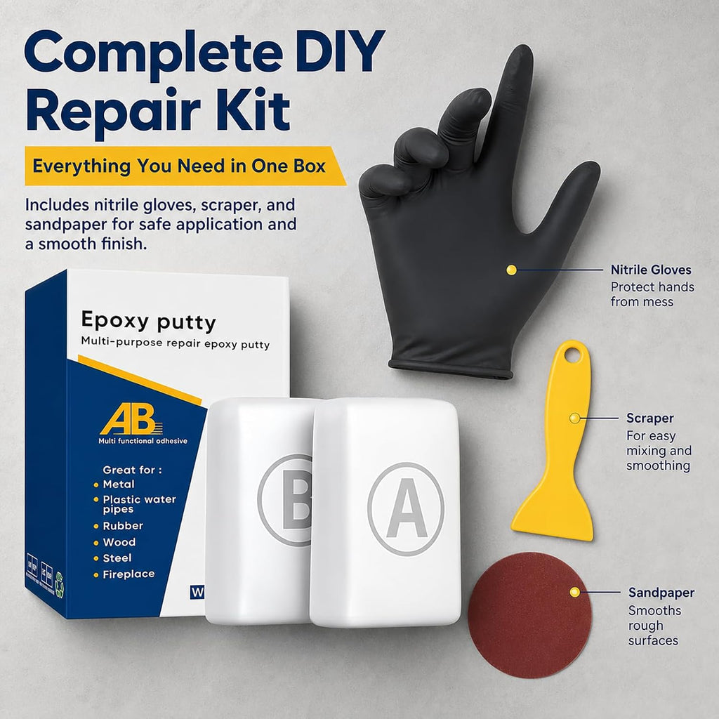 Steel Epoxy Putty Reinforced Repair for Wood Metal Plastic (White) Strong Repair Performance For Fixing Cracks, Holes And Damage On Wood, Metal, Plastic, Tile And Glass Surfaces.