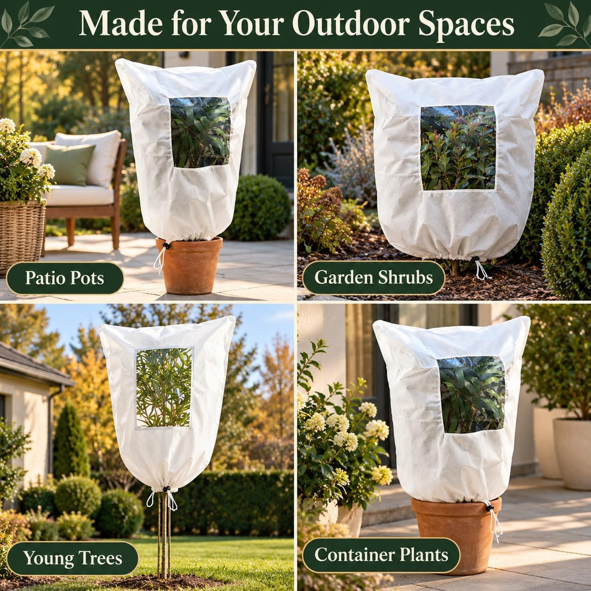 Plant Frost Protection Covers with Viewing Window, Drawstring (80 * 100cm*2,White)