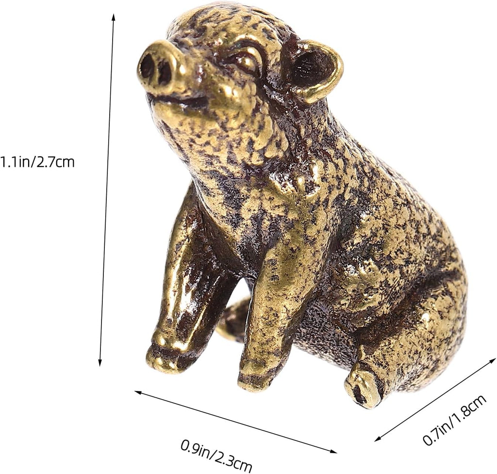 Retro Mini Desktop Pig Ornament Brass Golden 1.06X0.90X0.71in Smooth Brass Finish, Mini Pig Ornament, Living Room Study Office Decor